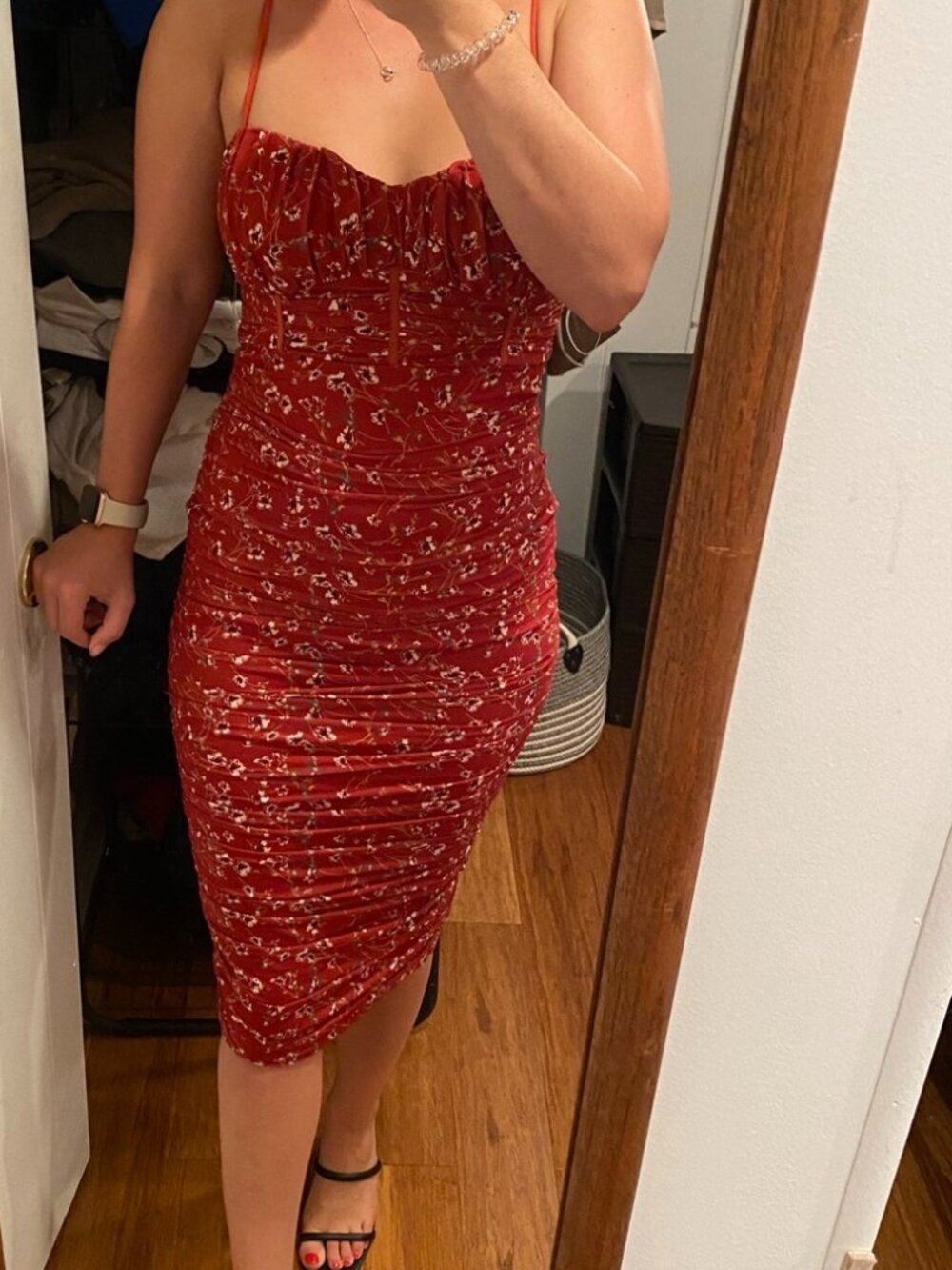 Hello Molly Red Ruched Body Con Dress - Picture 2 of 5